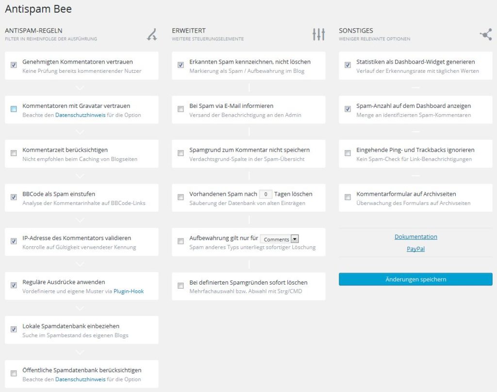 AntiSpamBee Einstellungen
